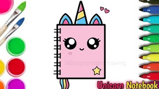 How to Draw Cute Unicorn Notebook Easy StepByStep Drawing and Coloring for Kids and Toddlers [upl. by Norwood78]