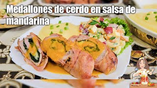 Medallones de cerdo en salsa de mandarina recetasnavideñamiranda [upl. by Aicekat360]