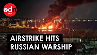 Huge Ukrainian Airstrike Hits Russian Warship in Crimea [upl. by Orms]