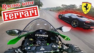 ZX10R amp FERRARI Drag 😱Ninja Zx10R Top Speed💚Superbike Vs Supercar🔥 [upl. by Saeger]