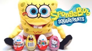 4 SpongeBob Hello Kitty and Kinder Surprise Eggs Chocolate Unwrapping toys [upl. by Nathanial30]