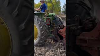 16 year old plowing hard alfalfa ground with John Deere 4020 diesel farming johndeeredeere [upl. by Keller]