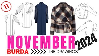 BURDA 112024 Full Line Drawings amp SO MUCH AUTUMN Fashion Inspiration [upl. by Duwad655]