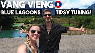 Riding around Vang Vieng  Blue Lagoons and Tipsy Tubing Fun [upl. by Trilly]