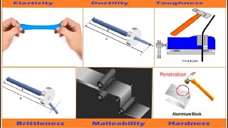 Mechanical properties of materials  Elasticity Ductility Brittleness Malleability Toughness [upl. by Nashom]