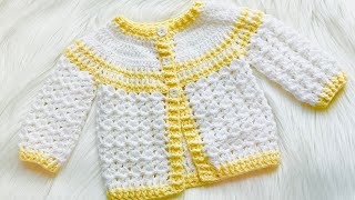 Easy crochet baby cardigan sweater pattern by crochet for baby Ellie Cardigan up to 12M [upl. by Nylirem592]