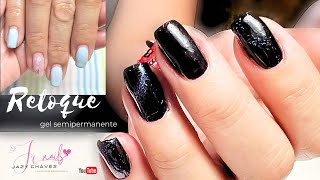 Uñas negras con glitters RETOQUE gel semipermanente [upl. by Letnahc]