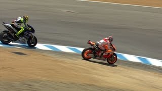 Marquez puts one over Rossi at the Corkscrew [upl. by Ortrud]