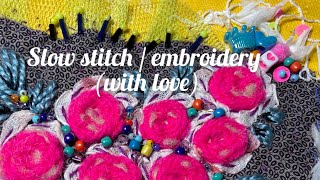 Slow stitching and embroidery hand sewing with love this simple photo pouch [upl. by Ddene295]