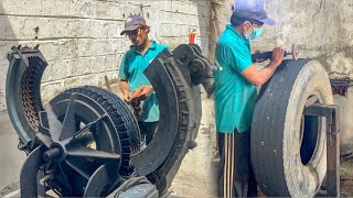 How Hot Retreading Technique Used to Change Tyres Treads  How Old Tyres Resoling Process Are Done [upl. by Hollenbeck]