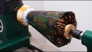 Woodturning  Pine Cones into Glowing Christmas Tree [upl. by Lauren]