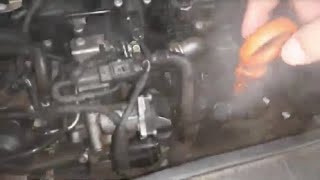 Smoke comes out of the engine through the dipstick and oil plug due to worn piston rings [upl. by Ordnas]