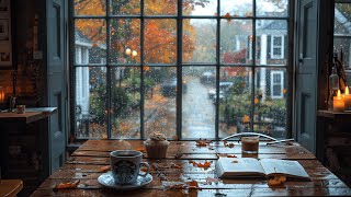 Rainy Autumn Cafe with Smooth Jazz Background Music and Rain Sounds for Relaxing Study and Work 🍁☕ [upl. by Pansie822]