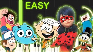 10 CARTOONS THEMES  EASY Piano Tutorial [upl. by Boeke]