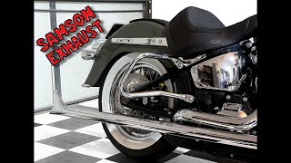 Samson 33quot Chrome Fishtail Exhaust Install on 2021 Harley Davidson Heritage Classic [upl. by Namaj404]