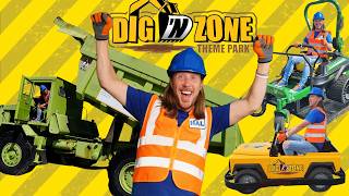 Awesome Rides at DIG N ZONE Construction Theme Park  Excavators Dump Trucks and Tractors [upl. by Eltsyrk7]