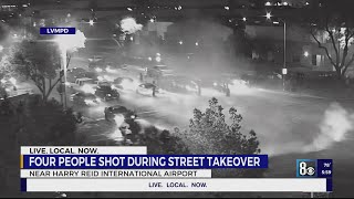 Video shows 4 shot 1 critically hurt in Las Vegas street sideshow [upl. by Rizan]