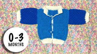 Granny Square Baby Cardigan Crochet Tutorial 03 month [upl. by Ultann407]