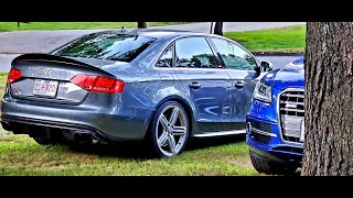 B8 S4 AWE Touring Exhaust and Integrated Engineering Downpipes Outside Audio [upl. by Isobel561]