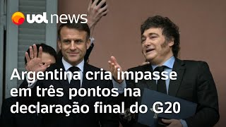 Argentina cria impasse em 3 pontos no G20 questões de gênero taxação de superricos e Agenda 2030 [upl. by Ahsenal]