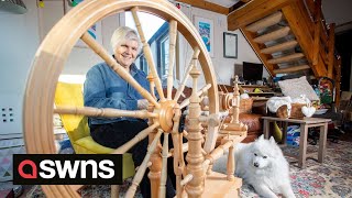 UK woman knits garments out of undercoat from Samoyed dogs 🧶  SWNS [upl. by Hanavas]