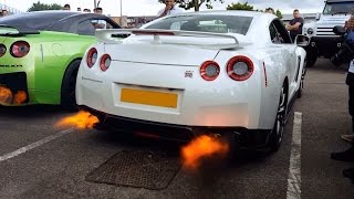 Flame spitting AntiLag R35 GTRs at Car Meet [upl. by Molohs]