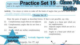 Practice Set 19 Class 7th Maths  Ls4 Angles and pairs of angles  Std 7th maths [upl. by Maryanne]