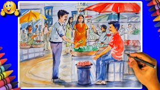 Market Memory Drawing  Elementary and Intermediate Grade Exam Drawing  बाजार पेठ स्मरणचित्र [upl. by Messere]