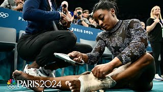 Simone Biles fights through calf pain to push US into lead at Paris qualifications  NBC Sports [upl. by Nerehs]