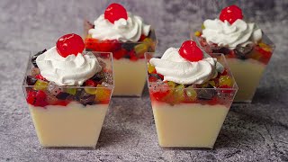 Fruit Cocktail Dessert Cup  Fruit Salad Milk Pudding Summer Dessert Recipe  Yummy [upl. by Fanchon]