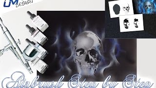 Airbrush Tutorial Stencil AS010 quotFlaming Skullquot UMRDesign EnglishDeutsch [upl. by Llennej957]