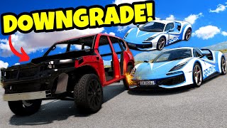 Downgrade Car Parts Challenge During a Police Chase in BeamNG Drive Mods [upl. by Janicki886]