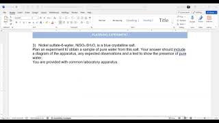 NiSO46H2O Plan an experiment to obtain a sample of pure water from this salt [upl. by Fadden]