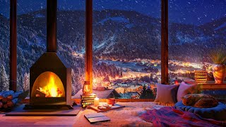 Cozy Winter Ambience for Reading with a Fireplace Snowfall and Blizzard Sounds [upl. by Boehmer68]