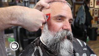 Massive Beard Trim with Great Haircut for Thin Hair  The Dapper Den Barbershop [upl. by Neerroc]