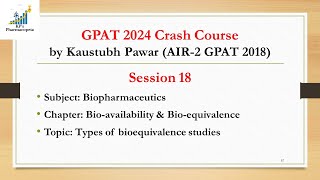 Types of bioequivalence studies  Biopharmaceutics  GPAT 2024  KPs Pharmacopeia [upl. by Idolla]