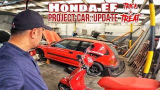 Red X Red Honda Civic EF Project car Update riding Vespa Red [upl. by Shu779]