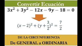 CIRCUNFERENCIA Transformar Ecuación General a Ordinaria Ejercicio 3 [upl. by Halyahs214]