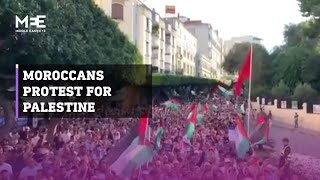 Moroccans protest in support of Palestine [upl. by Saidnac]