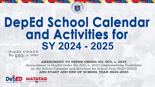 DepEd CALENDAR for School Year 20242025 Guidelines [upl. by Tisbee295]