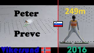 Real jumps in DSJ4 16 Peter Prevc 249m Vikersund 2016 FALL [upl. by Ahsercal525]