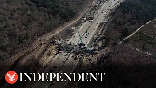 Closed M25 drone footage captures workers demolishing bridge [upl. by Oinota421]