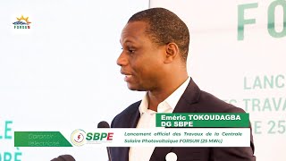 Lancement des travaux de la centrale solaire FORSUN de 25MWc  Intégralité du discours du DG SBPE [upl. by Tonia]