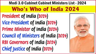 whos who of India 2024 English  Modi 30 Cabinet Ministers  current affairs  General Knowledge [upl. by Niwrad]