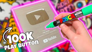 Drawing a DOODLE on my 100k SUBSCRIBER PLAY BUTTON BOX with Posca Markers youtubecreatorawards [upl. by Attesor323]