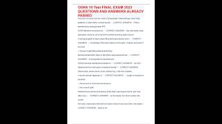 OSHA 10 Test FINAL EXAM 2023 QUESTIONS AND ANSWERS ALREADY PASSED [upl. by Olocin]