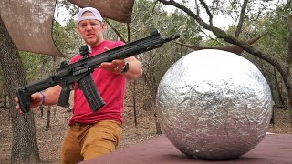 My Crazy New 3IN1 Gun vs 100 Pound Aluminum Ball [upl. by Attoynek625]