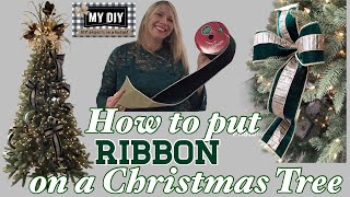 HOW TO PUT RIBBON ON CHRISTMAS TREE  ELEGANT CHRISTMAS TREE  EASY RIBBON TUTORIAL  EMERALD GREEN [upl. by Alvin]