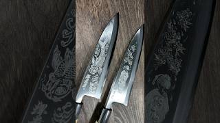 Sakai Takayuki Kasumitogi Buffalo Tsuba Engraving Art Deba Knives [upl. by Devehcoy435]