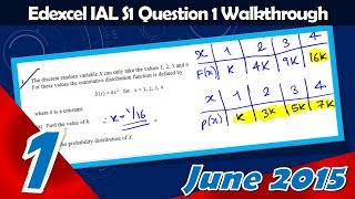 S1 Edexcel IAL June 2015  Question 1 Walkthrough  Probability amp Cumulative Distributions [upl. by Bunny271]